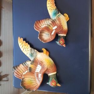 Vintage 3D Ceramic Porcelain Small Flying Pheasants